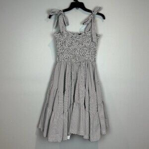 Gracia Smocked Tier Summer Dress Size Small Striped White Black Bow Shoulders